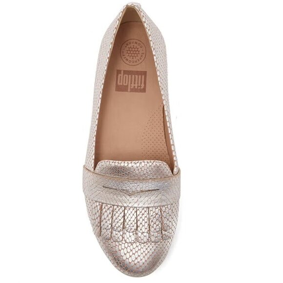 FitFlop Womens Fringey Sneakerloafer Loafers Silver Snake Size 5 - Picture 1 of 9